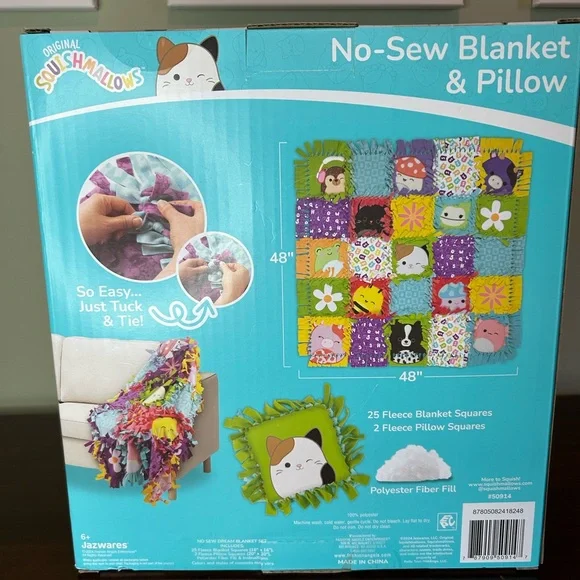 Squishmallows Colorful No-Sew Blanket & Pillow Set - Picture 2 of 2